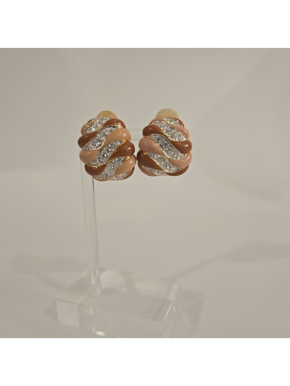 Vintage Joan Rivers Clip On Earrings Enamel Rhinestone Gold Tone Statement 90s